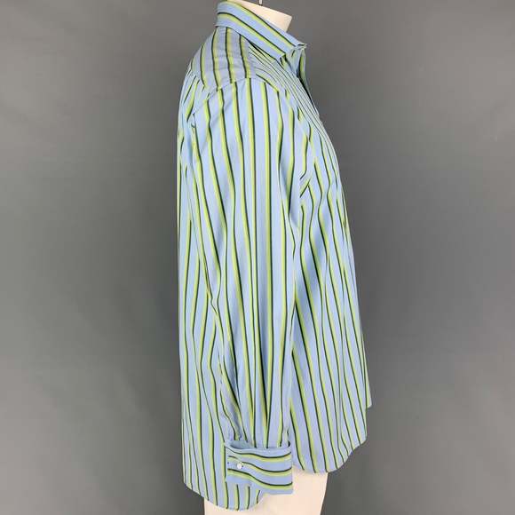 THOMAS PINK Light Blue Green Stripe Cotton French Cuff Long Sleeve Shirt - Picture 2 of 4